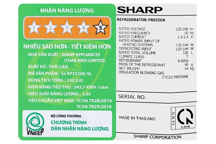 Tủ lạnh Sharp Inverter 330 lít SJ-XP352AE-DS